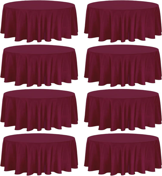 8 Pack Premium Round Tablecloth 120 Inch Round Table Covers Bulk Washable Polyester Fabric Round Table Clothes for Wedding Party Reception Banquet Buffet Restaurant (Burgundy, 120 Inch)