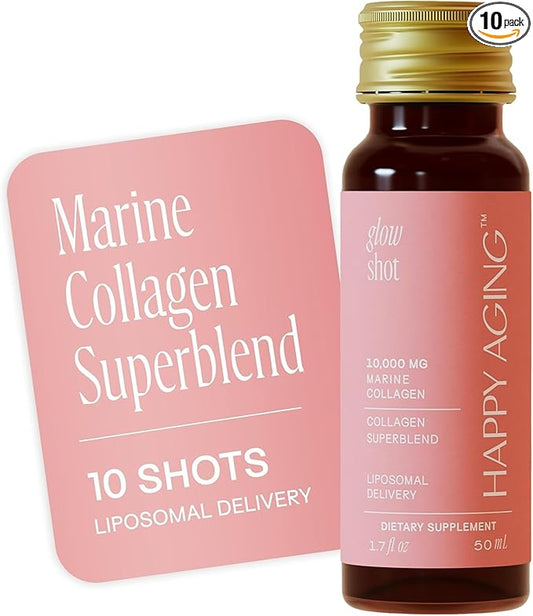 Glow Shot – 10,000mg Liquid Marine Collagen – Liposomal Absorption for Women – Hydrates & Firms Skin, Strengthens Nails – Ready-to-Drink, No Mixing Needed, Non-GMO, 10 Shots
