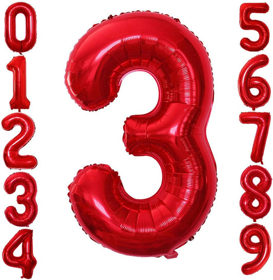 GOER Red Foil Balloons Number 1,Huge Number Balloons for 3rd Birthday Party Supplies Anniversary Decorations (3 pcs,42 inch,32 inch,16inch)