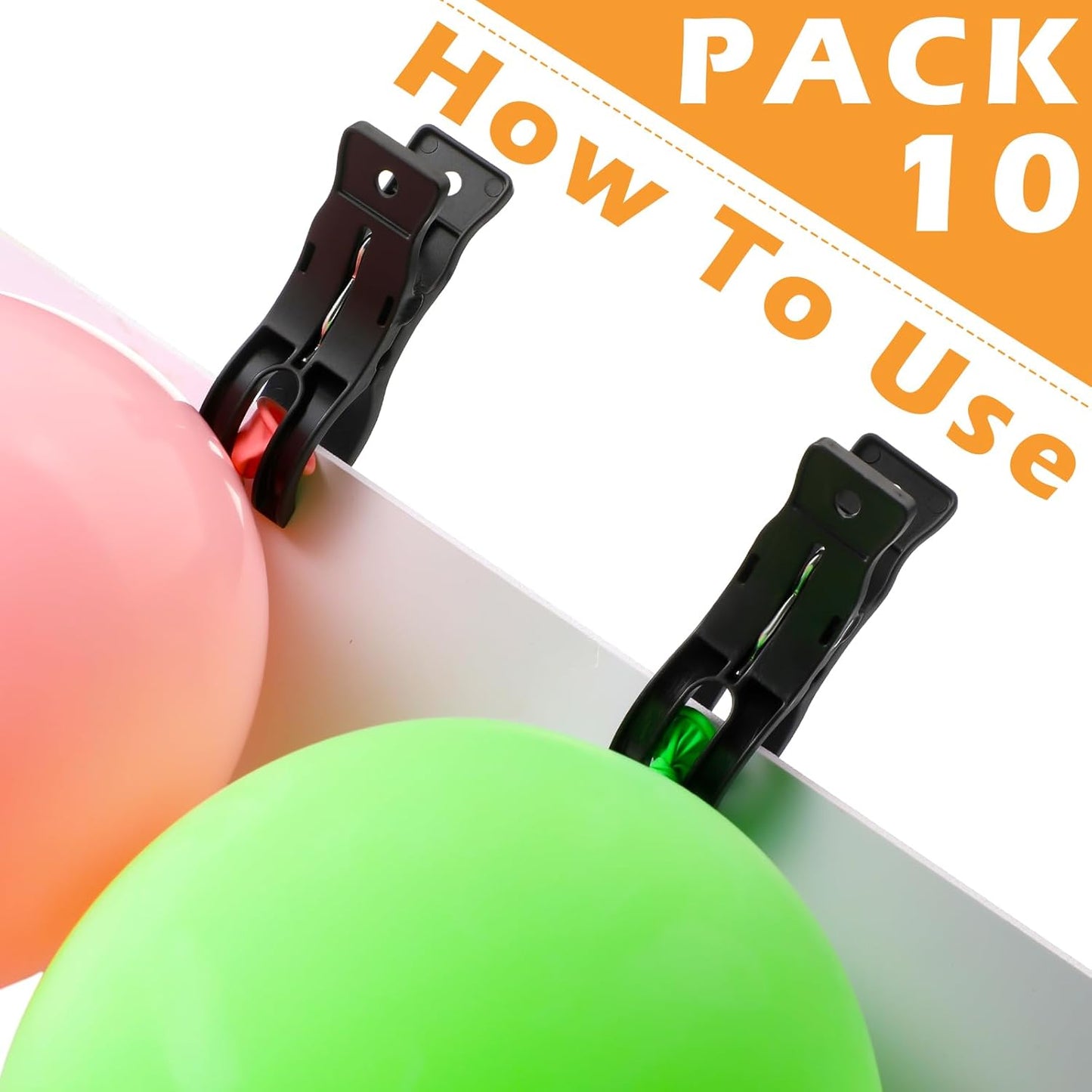 LemonRoad 10 Pack Large Balloon Arch Clips Plastic Transparent Backdrop Spring Clamps 3.5 Inch Heavy Duty Clip for Balloon Arch Kit Birthday Decoration Crafts Woodworking Photography Studios (Black)