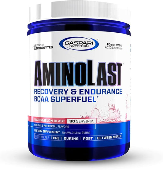 Gaspari Nutrition: AminoLast, Muscle Recovery and Endurance BCAA Fuel, Enhances Recovery & Replenishes Electrolytes, 30 Servings (Watermelon Blast)