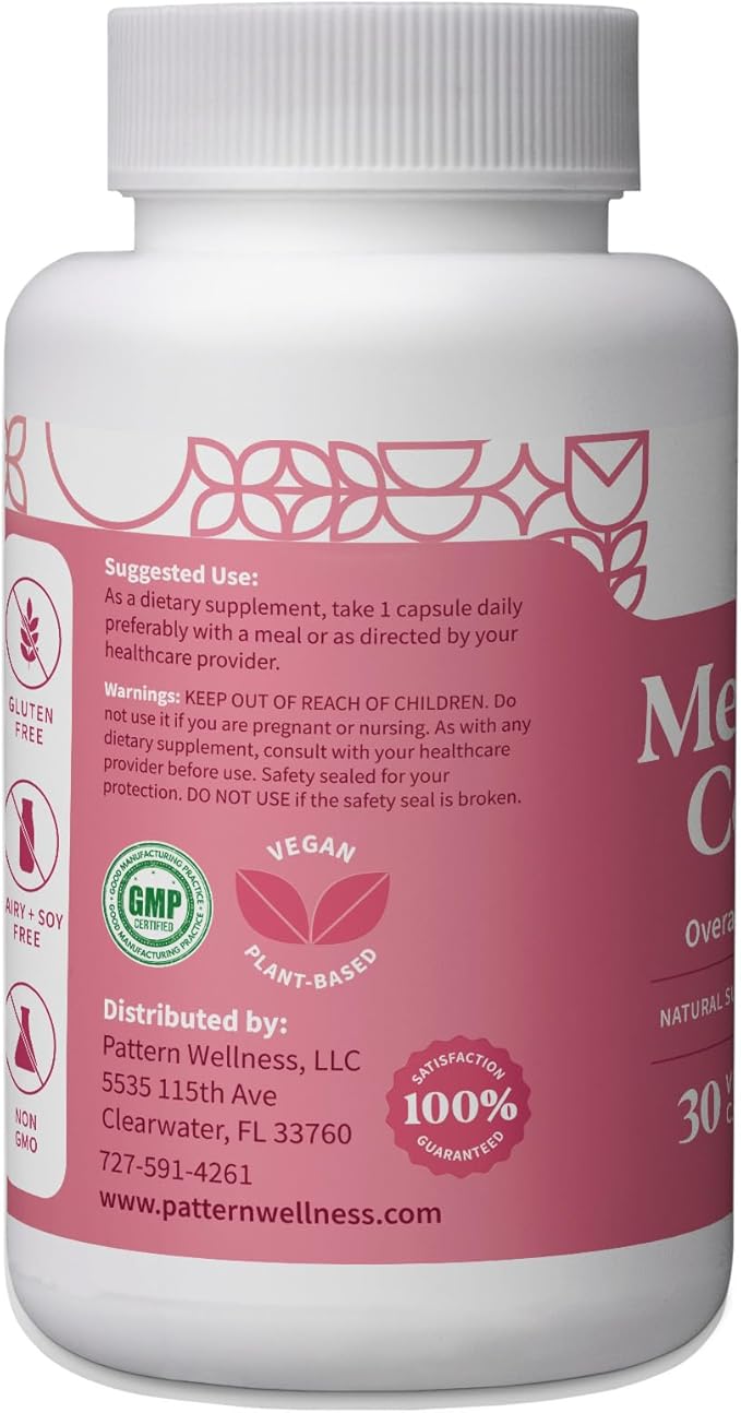 Pattern Wellness Menopause Complex Supplement - Natural Menopause Support for Hot Flashes, Mood Swings, Hormone Balance - Formulated with Bioperine® - 3rd Party Lab Tested - 30 Vegan Capsules