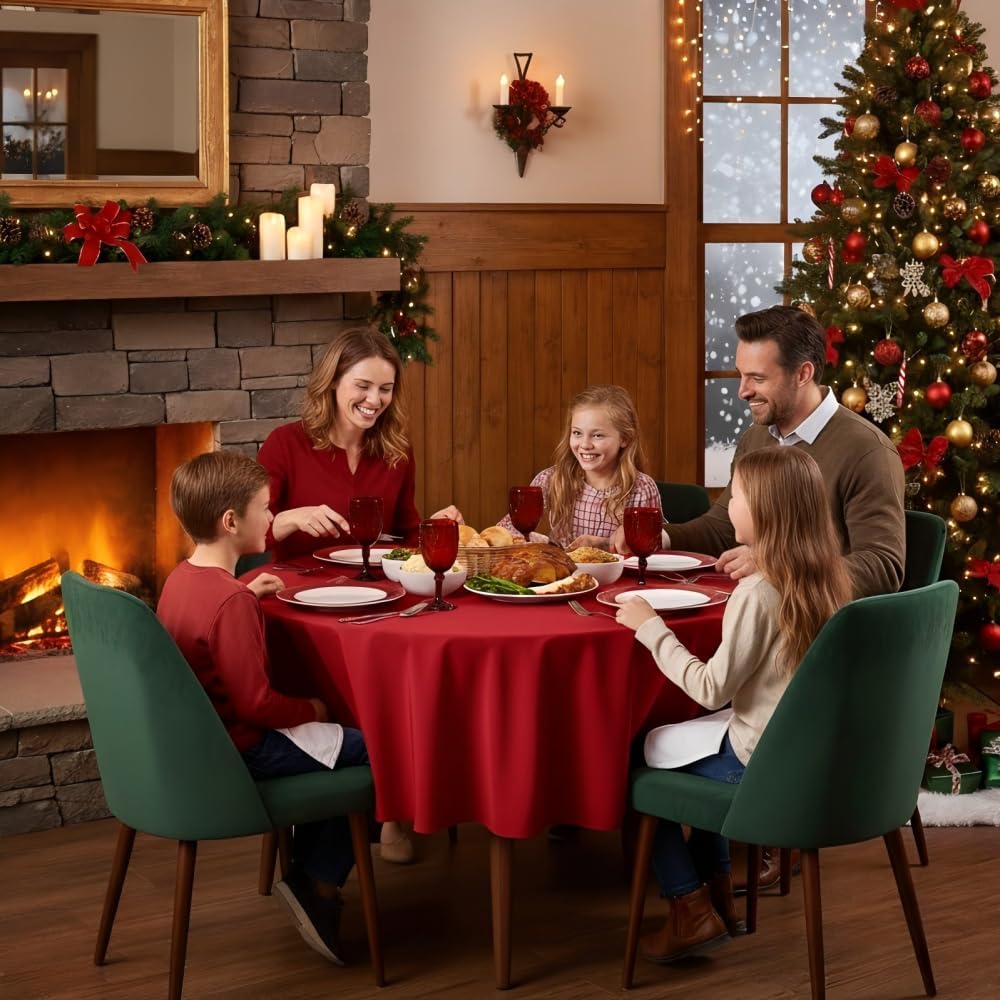 sancua Round Tablecloth - 70 Inch - Water Resistant Spill Proof Washable Polyester Table Cloth Decorative Fabric Table Cover for Dining Tables, Buffet Parties and Camping, Red