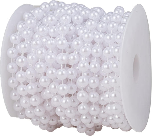 8mm Crafts Faux Pearl Beads Garland Pearl Bead Roll Strand of Pearls to Decorate Floral Centerpieces Wedding Party Favor Christmas Tree(33 Feet White)