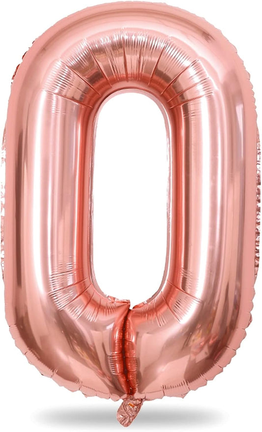 40" Rose Gold Number 0 Balloon for Girls, Large Self Inflating Helium Foil Number Balloons Set 0-9 for Women 20th 30th 40th Birthday Anniversary Wedding New Year Baby Shower Party Decorations Supplies
