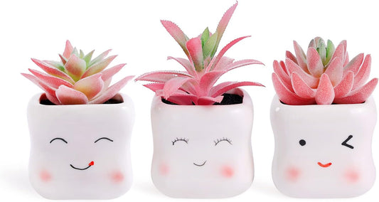 Tiita Cute Artificial Faux Succulents in Pots, Pink Fake Plants Ceramic Arrangement Planter Small Mini Tiny Decoration for Home Office Accessories Women Desk Window Sill Bathroom Bedroom