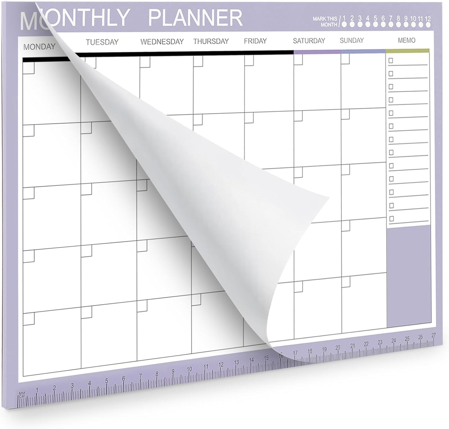 Phyxin Undated Planner, 54 Sheets Blank Calendar, 11.2" x 8.3" Monthly Calendar Planner, Tear Off Undated Monthly Planner with Memo for Women, Students, Teachers, Purple