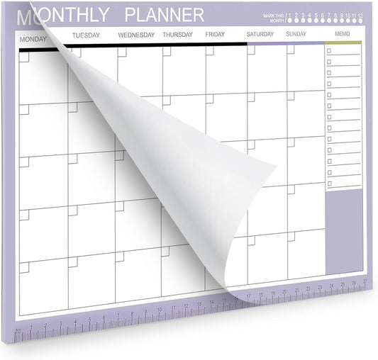 Phyxin Undated Planner, 54 Sheets Blank Calendar, 11.2" x 8.3" Monthly Calendar Planner, Tear Off Undated Monthly Planner with Memo for Women, Students, Teachers, Purple