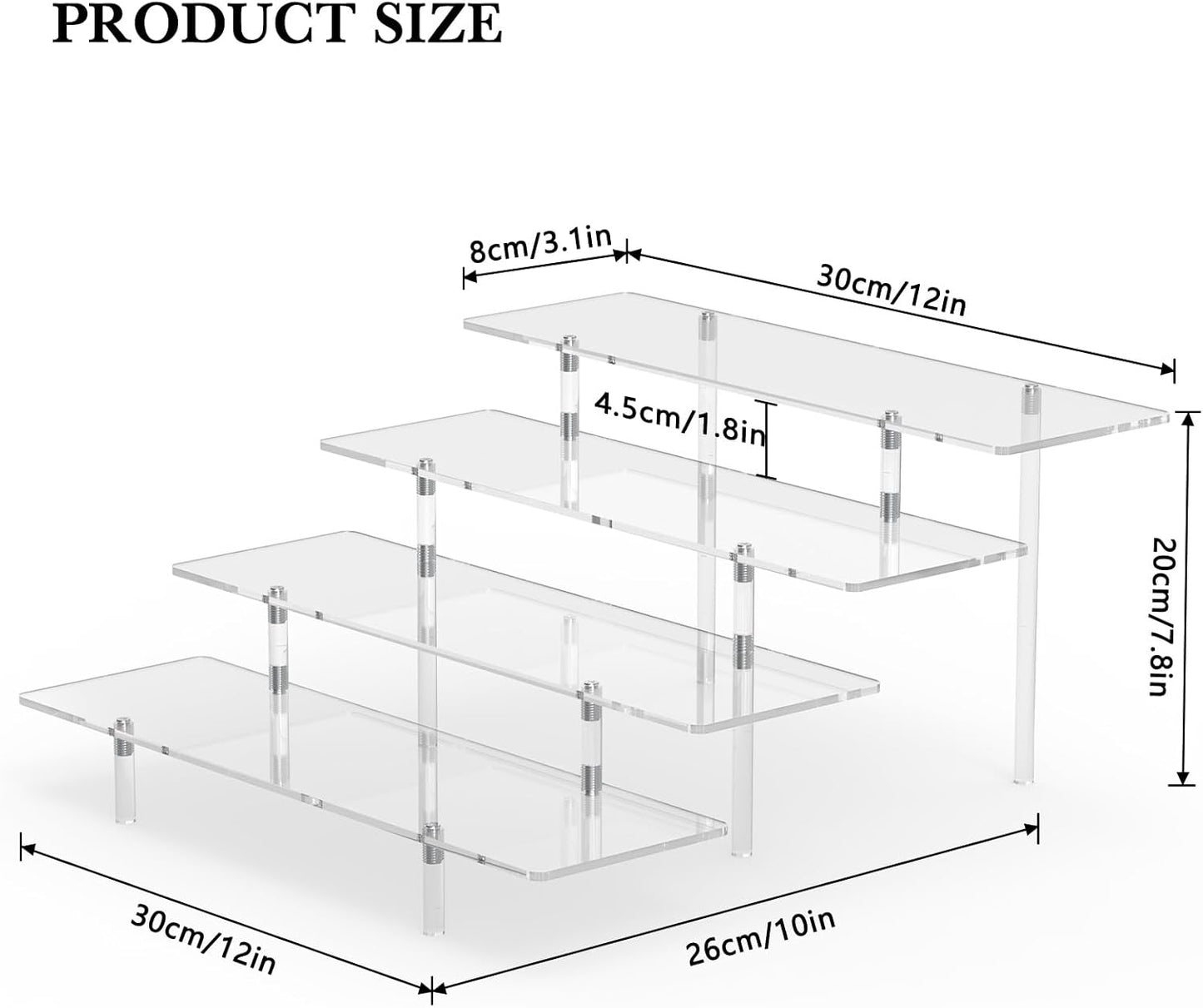 Acrylic Display Riser Stand Shelf Clear 4 Tier Cupcake Stand Perfume Display Holder Figures Desktop Decoration and Organizer Showcase Toys Retail Display Rack Candy Dessert Buffet 4 Steps Collection