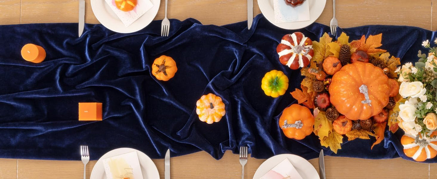 Navy Blue Velvet Table Runner Fall Thanksgiving Navy Table Runner 20 x 120 Inch Luxurious Elegant Velvet Fabric Friendsgiving Table Decorations for Christmas Dinner Wedding Bridal Baby Shower