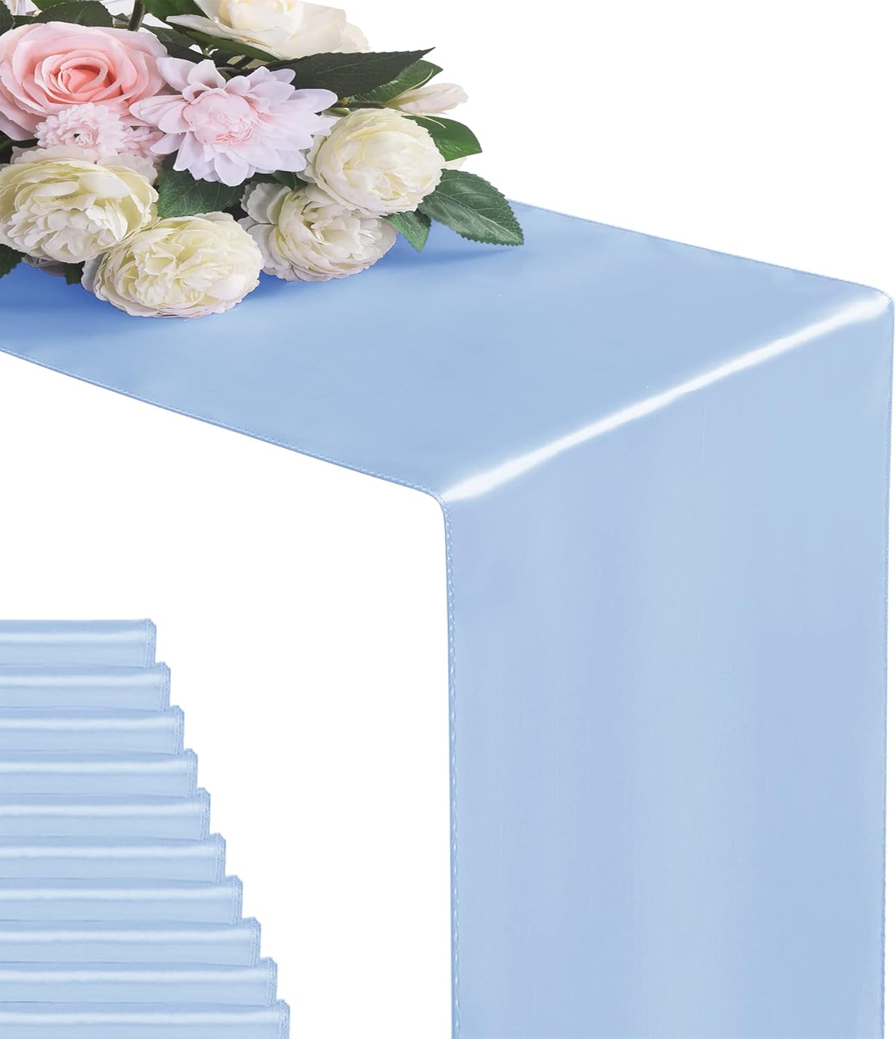 6Pack Table Runner 12 x 108 Inches Satin Silk Table Runner for Wedding, Birthday Party, Banquets, Graduations Decoration, fit Rectange and Round Table-Blue Mist