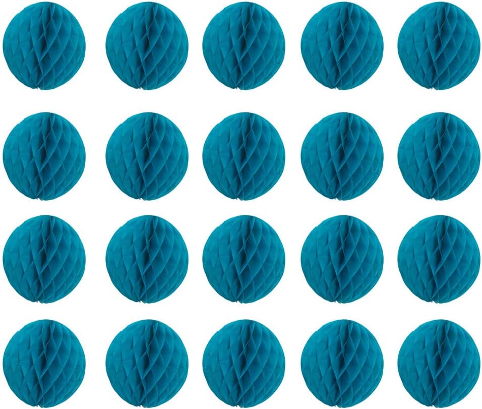 20pcs Honeycomb Flower Balls - Teal Tissue Paper Pom Poms for Birthday, Wedding & Home Decor (6inch)
