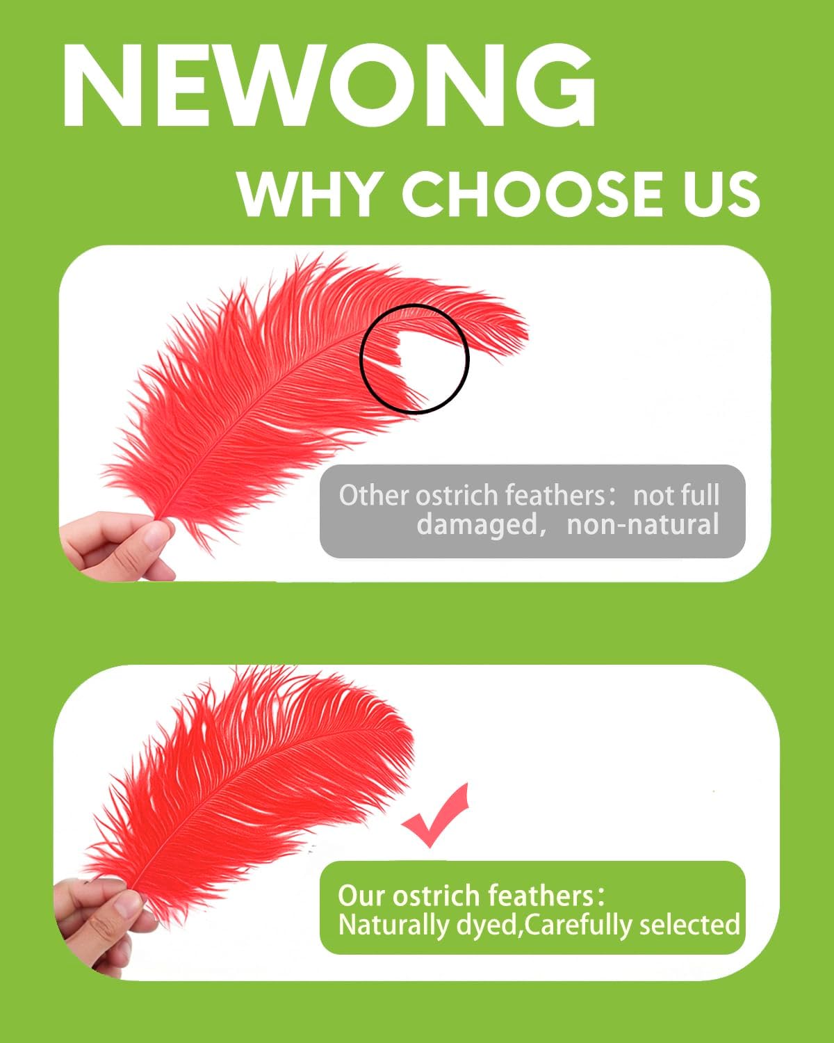 NEWONG 30pcs Red Ostrich Feathers Natural Bulk 9-12inch(23-30cm) Vase Craft Wedding Home Party Centerpieces Christmas Day Decoration