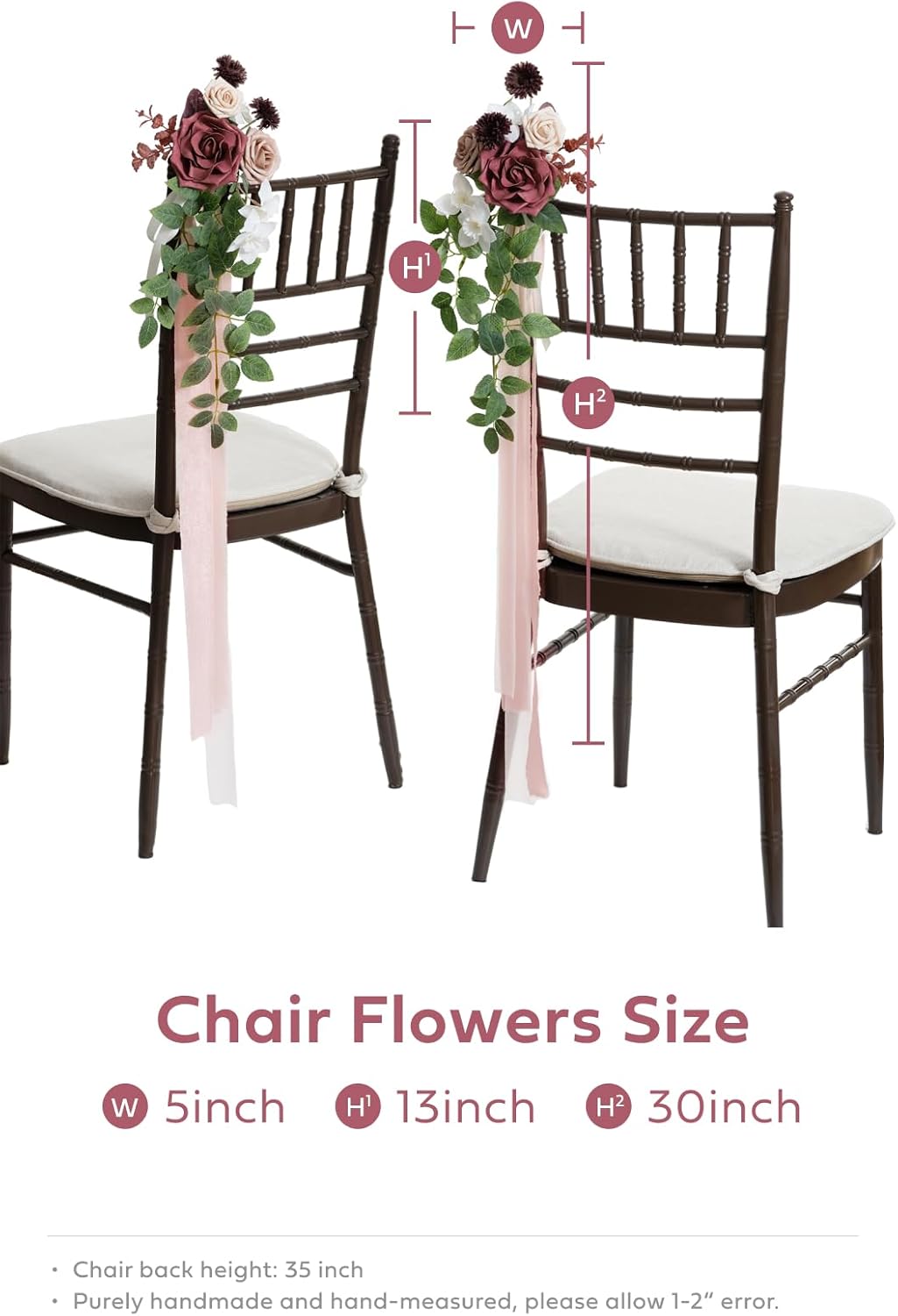 Ling's Moment 8pcs Wedding Artificial Aisle Pew Flowers Chair Decorations Arrangements with Chiffon Ribbons Dusty Rose Mauve for Ceremony Chair Back Floral Decor Reception Church Party Outdoor