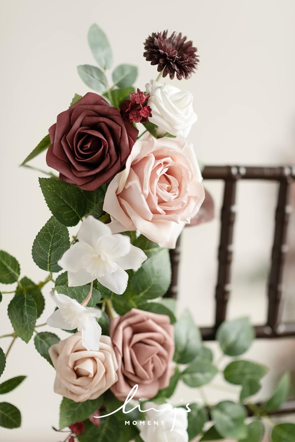 Ling's Moment 10pcs Wedding Chair Decorations Aisle Floral Swag Artificial Pew Flowers Hanging Garland Dusty Rose & Mauve For Ceremony Reception Church Rose Floral Faux Arrangement Party Outdoor Decor