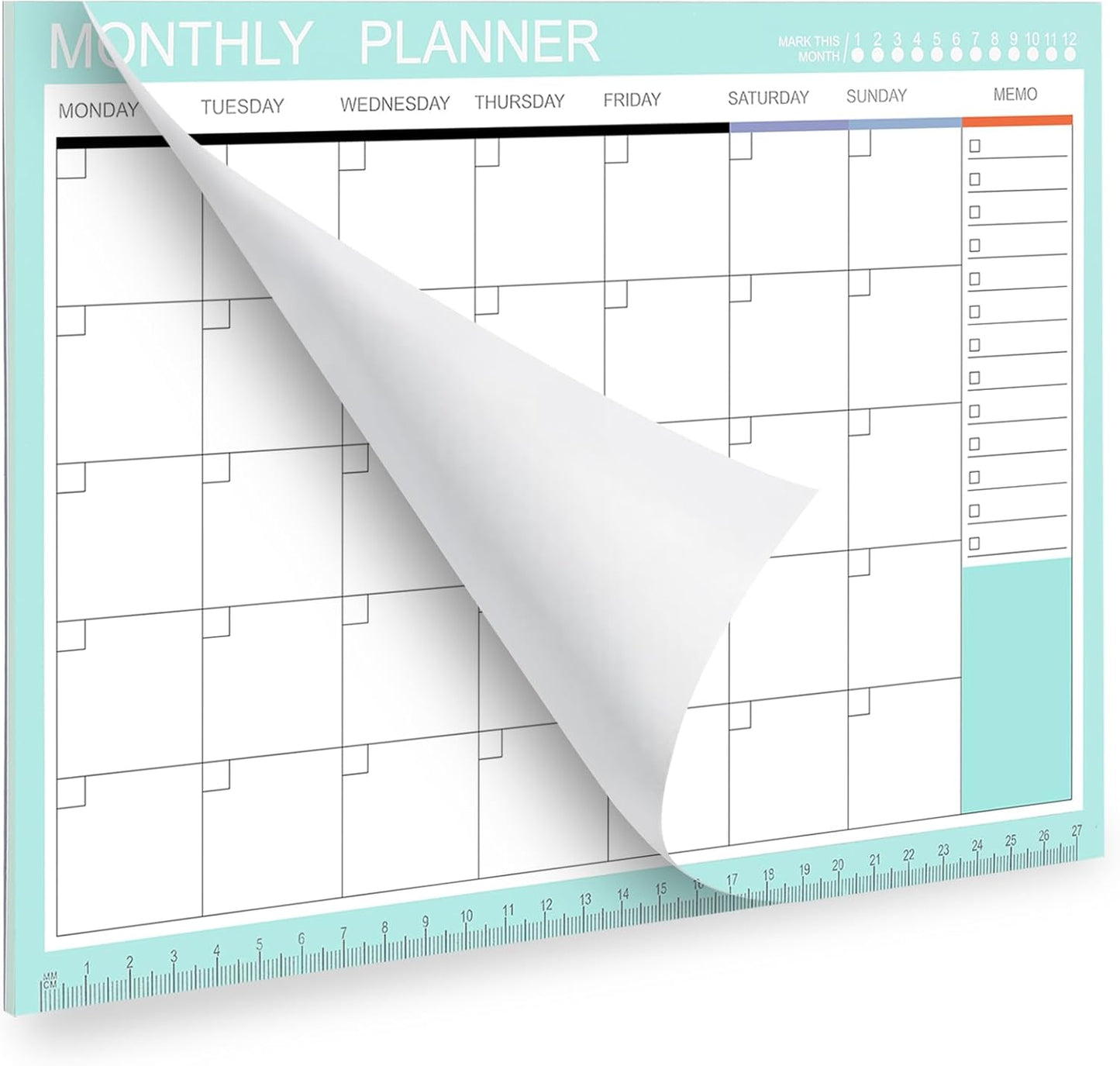 Phyxin Undated Planner, 54 Sheets Blank Calendar, 11.2" x 8.3" Monthly Calendar Planner, Tear Off Undated Monthly Planner with Memo for Women, Students, Teachers, Green