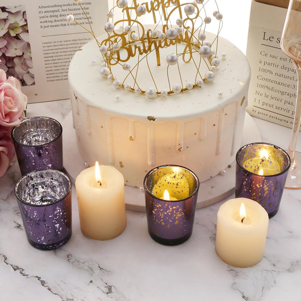 Purple Mercury Glass Tea Light Holders Set of 36 - Elegant Votive Candle Holders for Weddings, Showers and Home Decor - Perfect for Table Centerpieces and Parties (Glass, Purple)