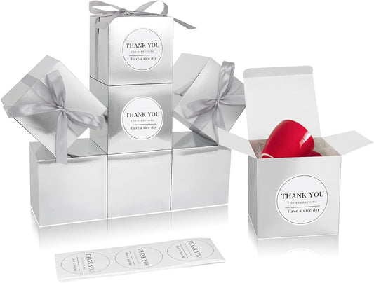 COTOPHER Small Gift Boxes 60 Pack 4x4x4 inches Silver Gift Boxes with Lids for Gifts, Crafting, Wedding Party Favor, Cupcake Boxes, Candy, Bridesmaids Proposal Box with Ribbons and Stickers (Metallic