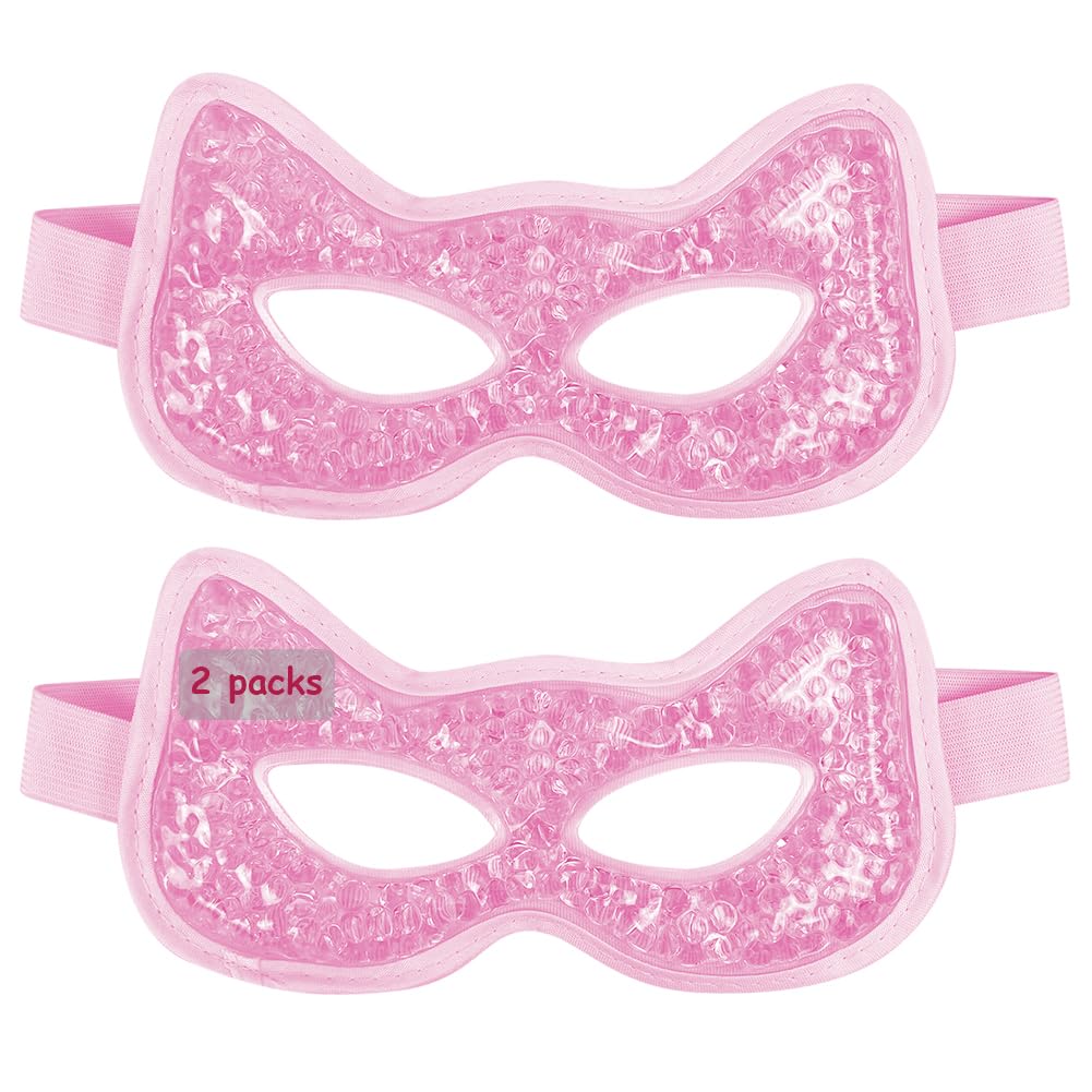 Cooling Eye Mask, Gel Eye Mask Hot Cold Use, Cold Eye Mask for Puffy Eyes, Dry Eyes, Headaches, Migraines, Sinus, Dark Circles (2 pink)