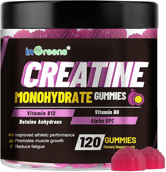 Creatine Monohydrate Gummies 6g for Men & Women, Potent Creatine Supplement, Chewables Creatine for Energy Boost, Increase Strength and Build Muscle, Gluten-Free, Sugar Free,120 Count