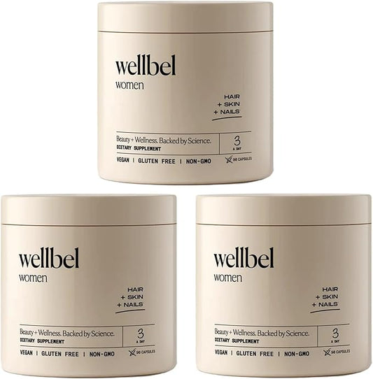 WELLBEL Women Clean Supplement for Hair, Skin, and Nails, Vegan, Gluten Free and Non GMO 90 Count (3 Pack)