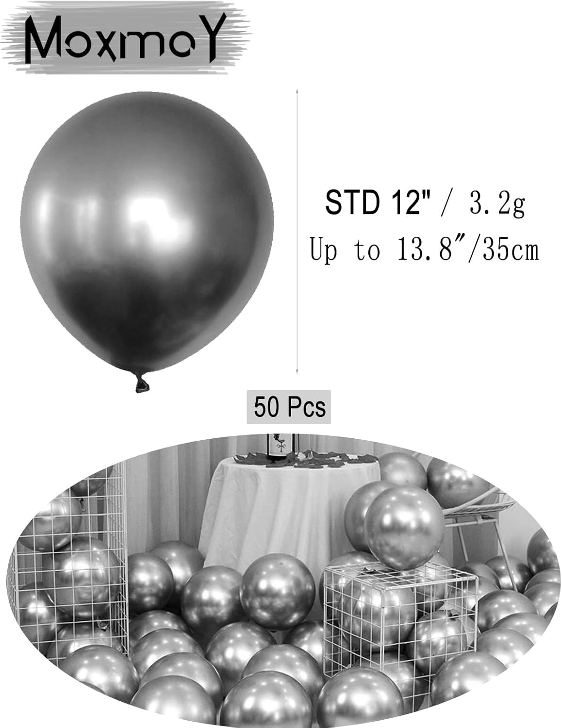 Metallic Silver Balloons, 50 Pcs 12 Inch Silver Chrome Latex Balloons for Balloon Garland or Arch as Wedding, Birthday, Disco Party Balloons Decorations