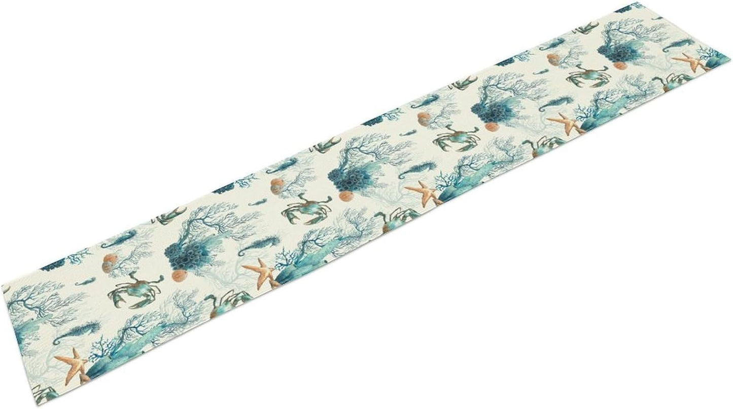 Nautical Coast Table Flag, Ocean Beach Seahorse Shell, Vintage Sailboat Lighthouse Anchor Table Decoration for Indoor and Outdoor Home Party Decor 13x108 Inch