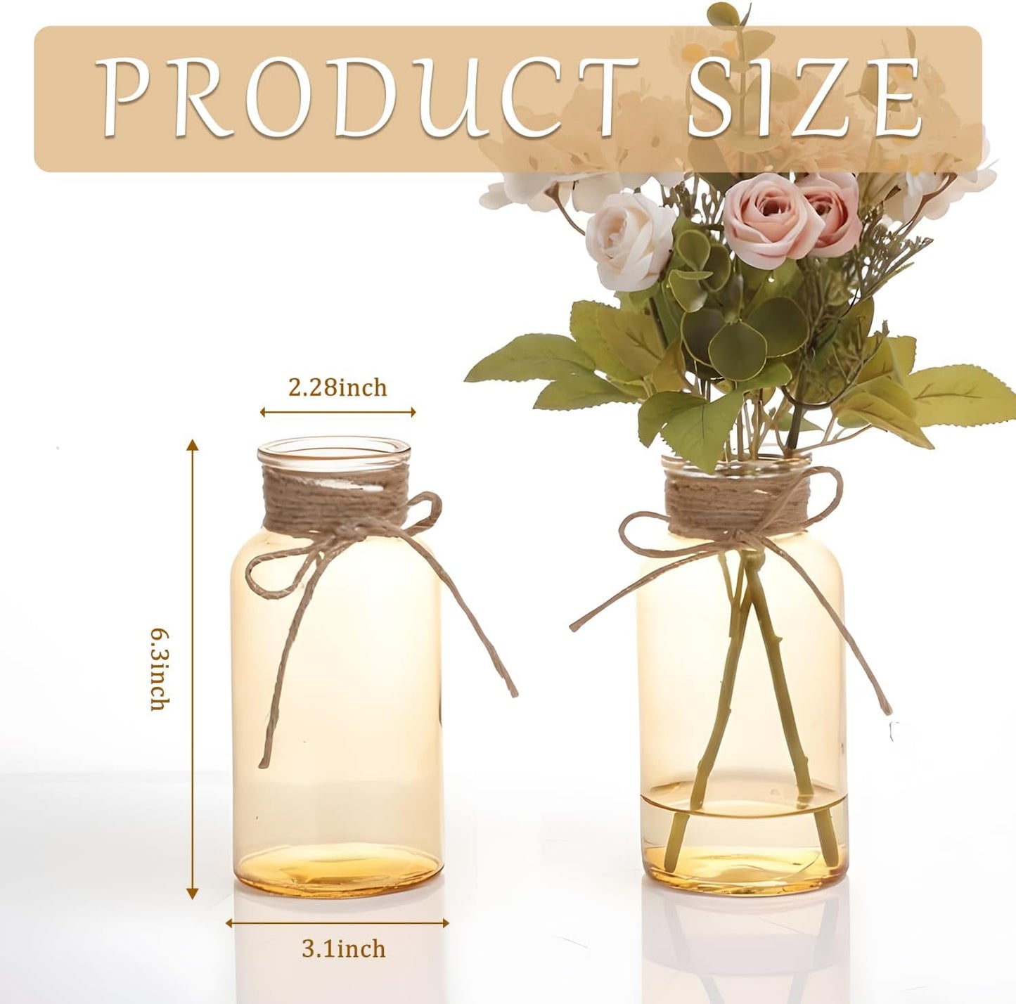 Gold Vases for Centerpieces Set of 6, Mason Jars Boho Cylinder Bud Vases in Bulk, for Weddings Parties Vintage Home Decor