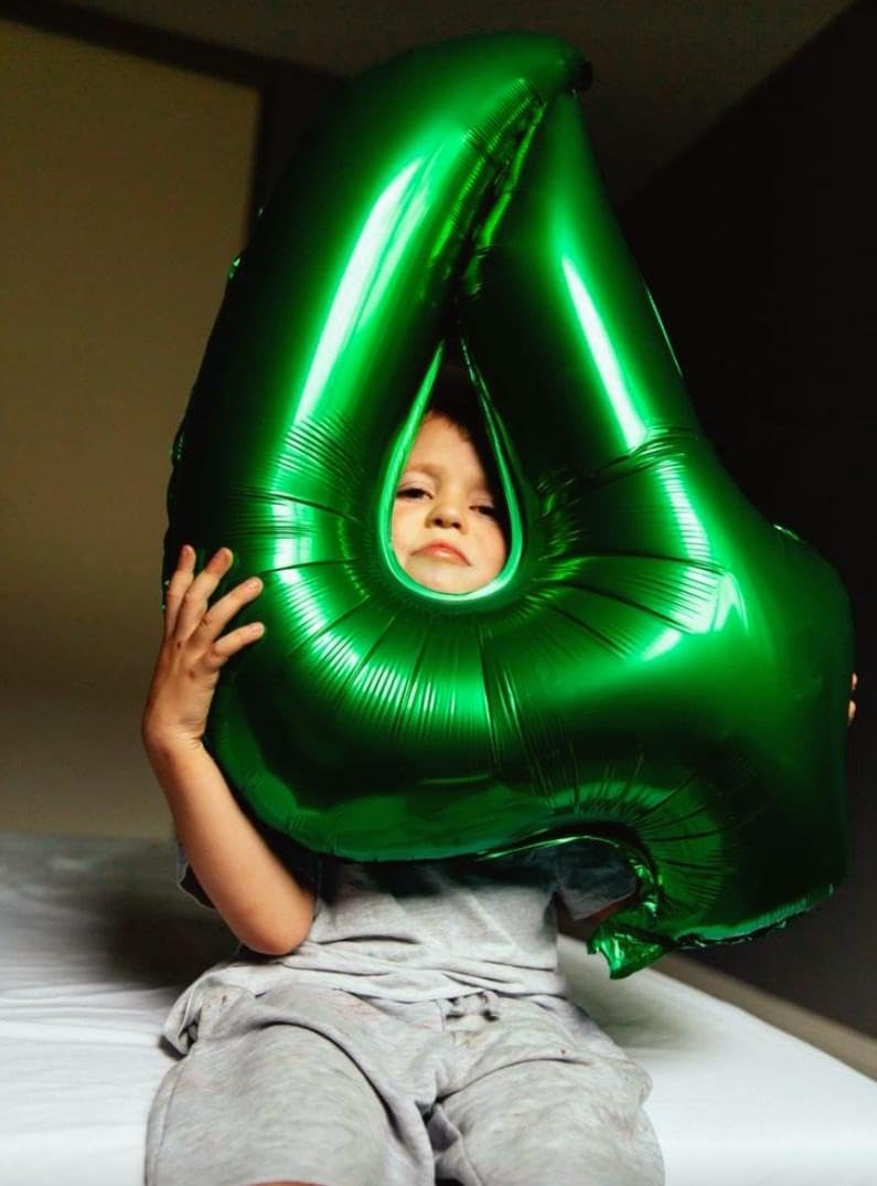 40 Inch Green Large Number 4 Birthday Balloon, Giant Number Four 14 24 34 40 44 Balloons, Foil Mylar Big Balloons for Anniversary Graduation Supplies Decorations