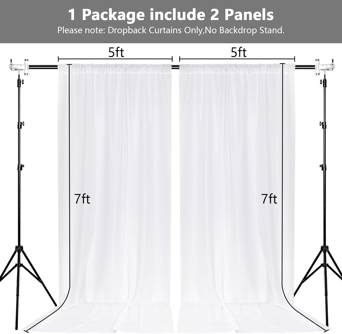 MEETSKY White Backdrop Curtain for Parties Wedding Decor- White Wedding Photography Rod Pocket Backdrop Drapes Panels Polyester Fabric Curtain for Birthday Holiday Party, 5ft x 7ft, 2 Panels