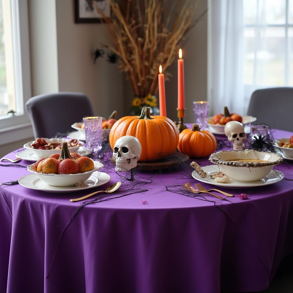 sancua Round Tablecloth - 80 Inch - Water Resistant Spill Proof Washable Polyester Table Cloth Decorative Fabric Table Cover for Dining Tables, Buffet Parties and Camping, Purple