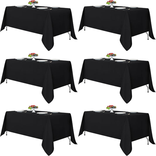 Fitable Black Rectangle Tablecloths for 6 Foot Tables, 6 Pack - 70 x 108 Inches - Stain Resistant and Washable Table Clothes, Polyester Fabric Table Covers for Wedding, Party, Banquet, Buffect