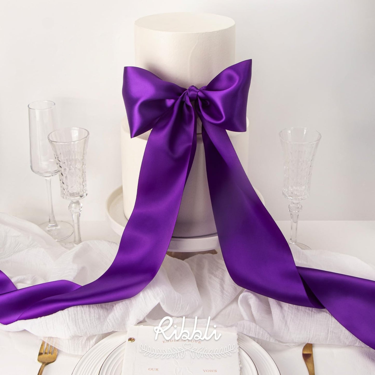 Ribbli Purple Satin Ribbon 4 Inch Wide Purple Ribbon for Wedding Chair Sash Grand Opening Ceremony Big Bows Gift Wrapping Floral Crafts Cake Decor-Double Faced Satin Continuous 10 Yards