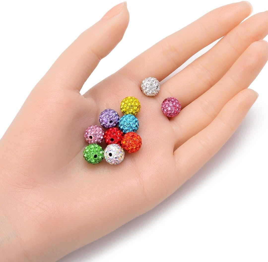 25pcs Adabele Grade A Suncatcher Crystal Rhinestone Pave Loose Beads 10mm Aquamarine Blue Polymer Clay Disco Ball Spacers Compatible with Shamballa All Craft Jewelry Making DB10-10