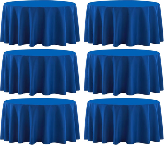 Round Tablecloth 132 Inch 6 Pack Royal Blue Tablecloths Washable Decorative Linen Polyester Table Clothes Cover for Dining Table Banquets Buffet Parties and Wedding