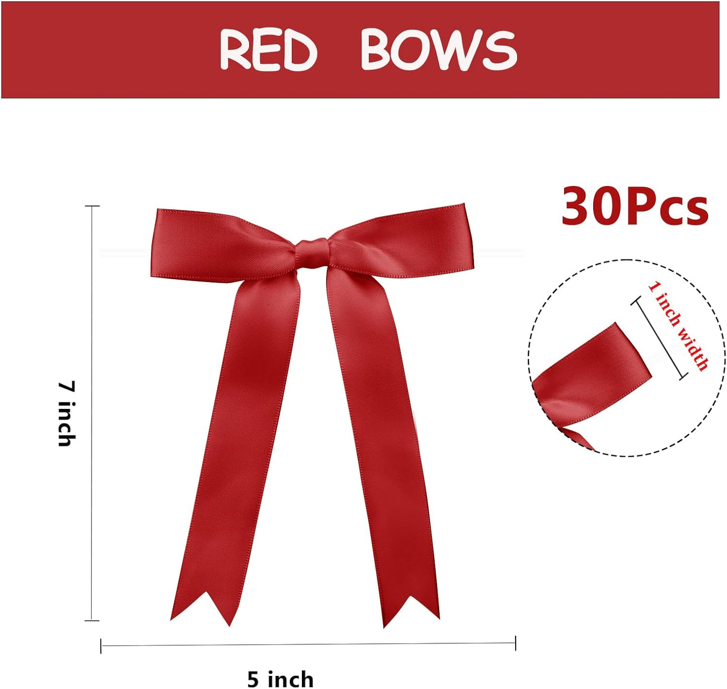 30 Pcs 5x7 Inch Satin Red Bows with Twist Tie – Premade Tied Ribbon Bows for Gift Wrapping, Cake Treat Bags Craft DIY Gift, Birthday Decorations, Balloons & Garland Home Decor