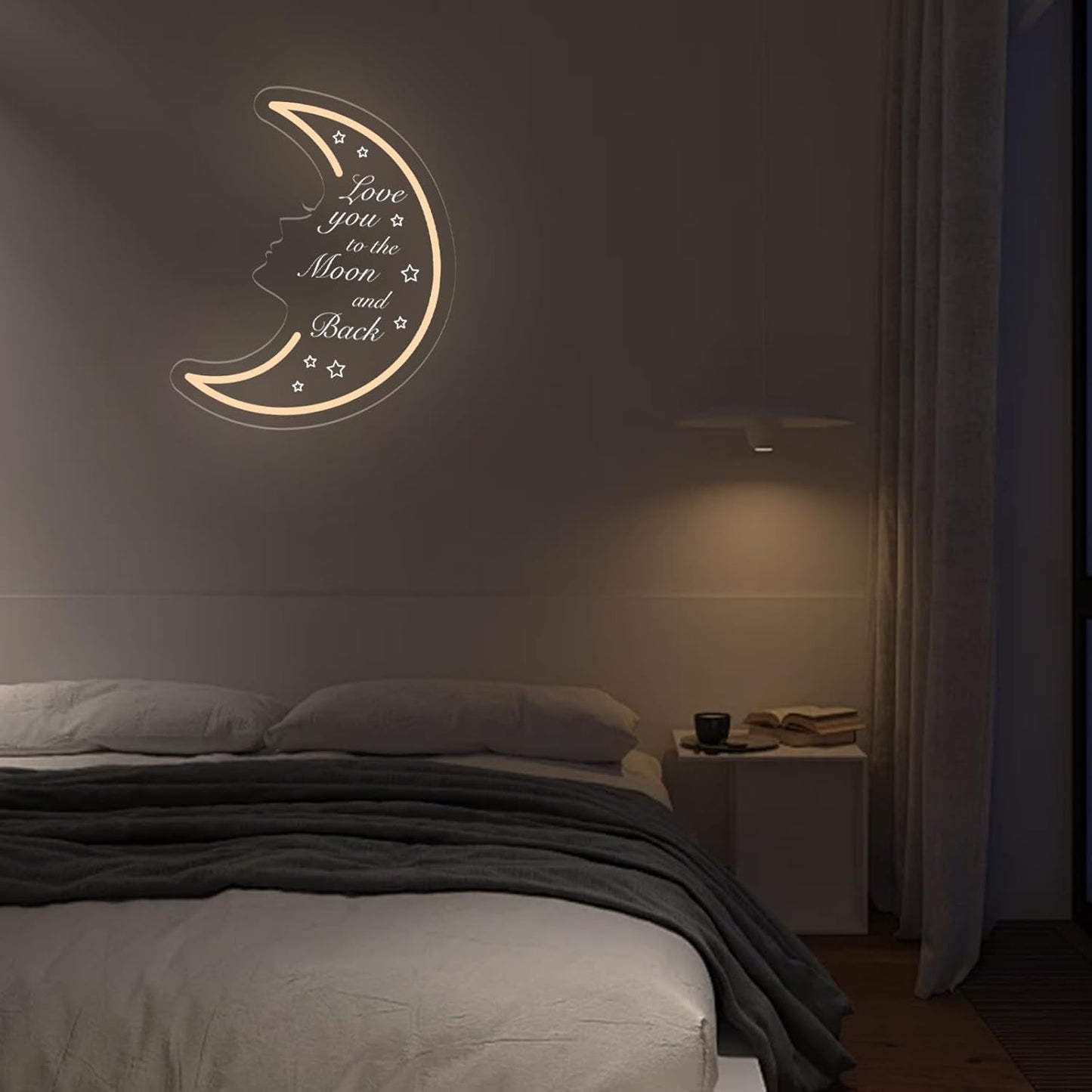 Moon Neon Light Sign for Wall Decor, 5v USB Powered & Dimmable Love You to the Moon and Back LED Light for Girls Kids Bedroom Living Room Home Party Decor