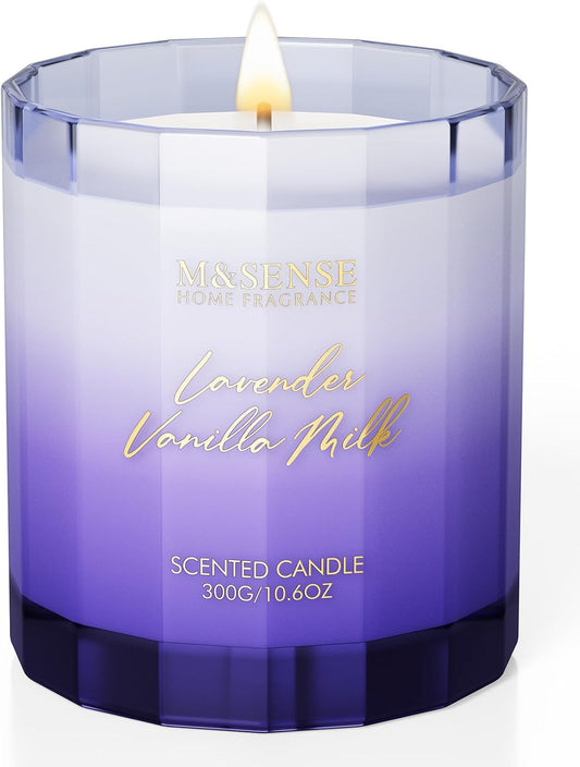 M&SENSE Lavender Vanilla Scented Candle - 10.6oz Natural Soy Wax Non Toxic 60-Hour Burn in Glass Jar, Aromatherapy Candle for Relaxation, Housewarming Gifts for Women, Family & Friends