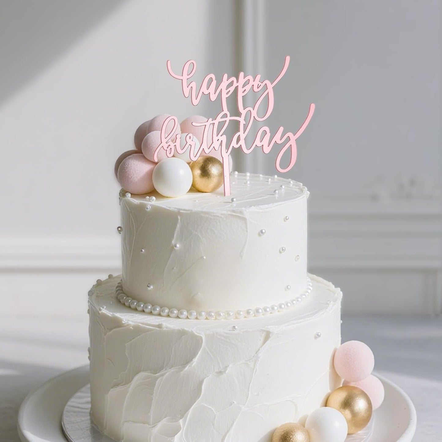 6-Pack Acrylic Birthday Cake Toppers, Minimalist Pink Happy Birthday Sign for Cake Decorations