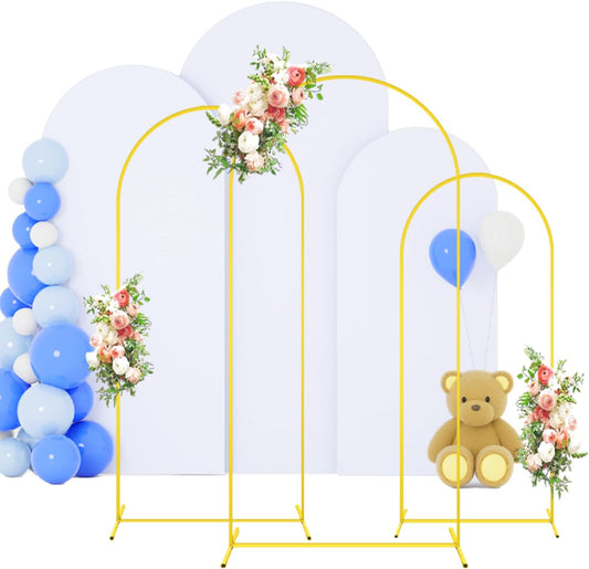 FOTSHARER Arch Stand and Cover Set 7.2FT 6.6FT 6FT Gold Wedding Backdrop Stand White Backdrop Cover for Arch Stand Set of 3 Balloon Arch Stand with Cover for Birthday Party Banquets Baby Showers Decor