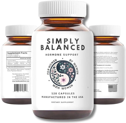Simply Balanced – Hormone Balance for Women – Restore Hormone Harmony – PMDD Supplements for Women – Perimenopause – Menopause – Cortisol Reducer – PMS – PCOS Supplements – 120 ct