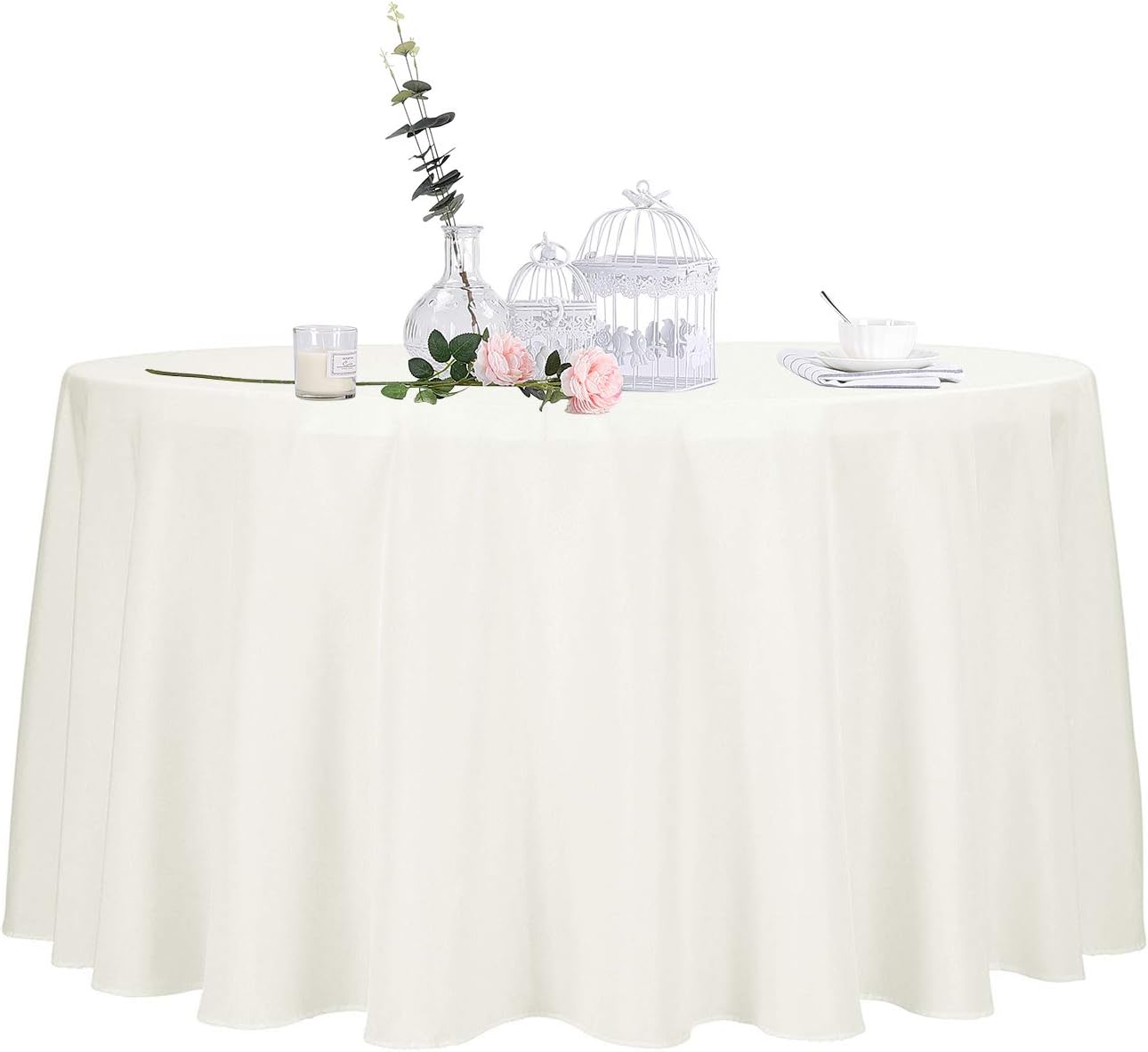 Ascoza 2pack 108 Inch Ivory Round Tablecloth in Polyester Fabric for Wedding/Banquet/Restaurant/Parties