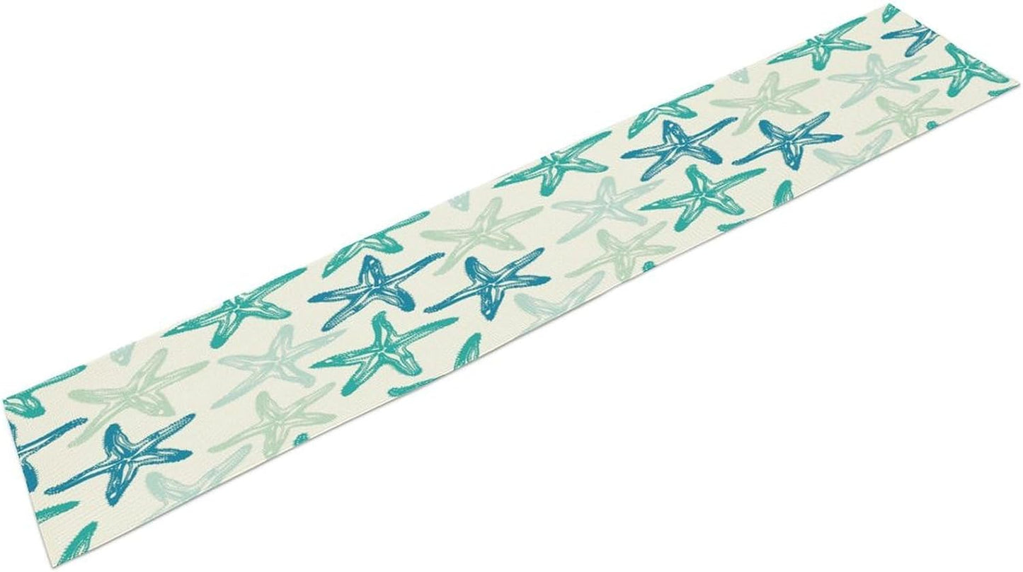 Starfish Plaid Table Flag Green Plaid and Marine Life Starfish Kitchen Table Flag Suitable for Birthday Party Restaurant Decoration Outdoor Picnic 13 * 120 Inch