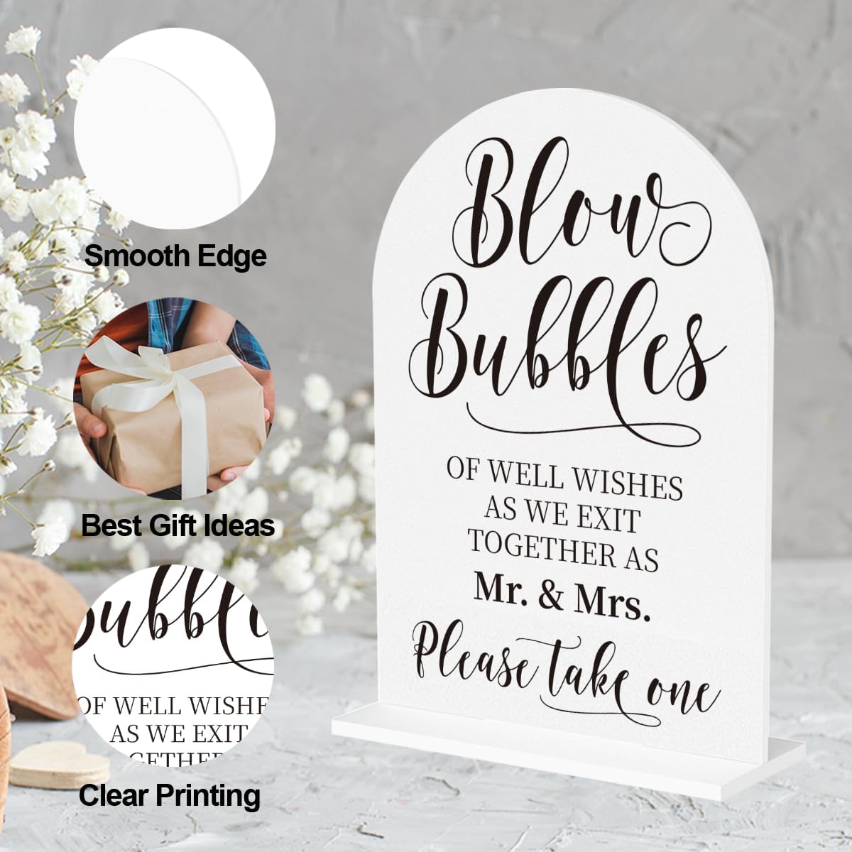 Wedding Blow Bubbles Sign, Blow Bubbles Desk Decor, Wedding Ceremony Party Reception Table Desk Acrylic Decor