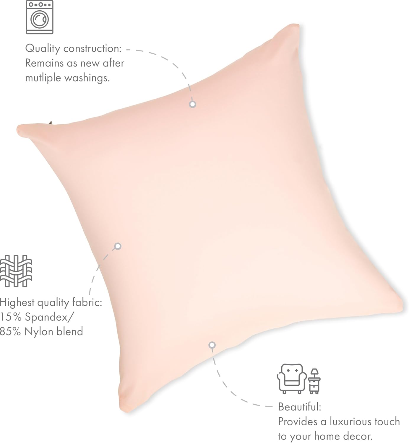PILLOWY 12" x 20" Throw Pillow - Cream Peach: 1 PCS Luxurious Premium Microbead Pillow with 85/15 Nylon/Spandex Fabric. Forever Fluffy, Outstanding Beauty & Support. Silky, Soft & Beyond Comfortable