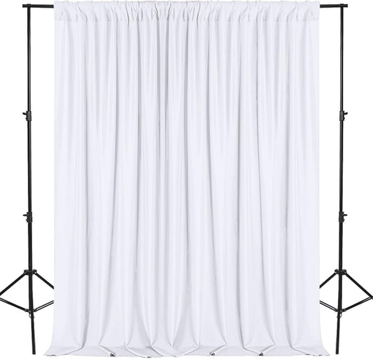 DWCN 10x10 FT White Backdrop Curtains for Parties, Photography Backdrop Drapes with Rod Pockets for Wedding Decorations Stage Birthday Family Gatherings, 2 Panels 5ft x 10ft