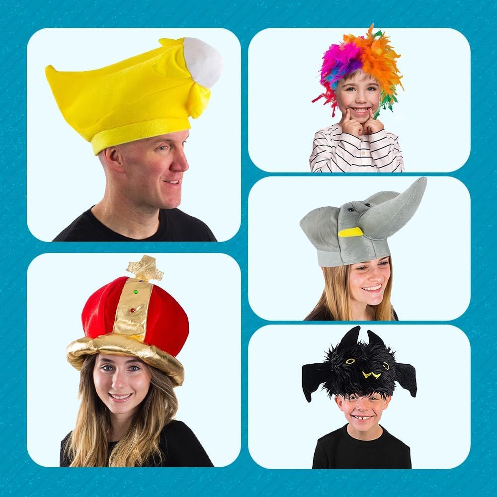 Funny Party Hats Photo Booth Props - Bulk Costume Hats - Adult Dress Up Hats - 6 Pc Assorted Set Multicoloured