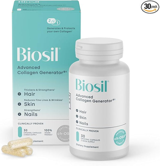 Biosil Collagen Booster Supplement - 30 Original Capsules - Patented ch-OSA Activator for Skin, Hair, Nails & Joints - Supports Natural Production - 15-Day Supply