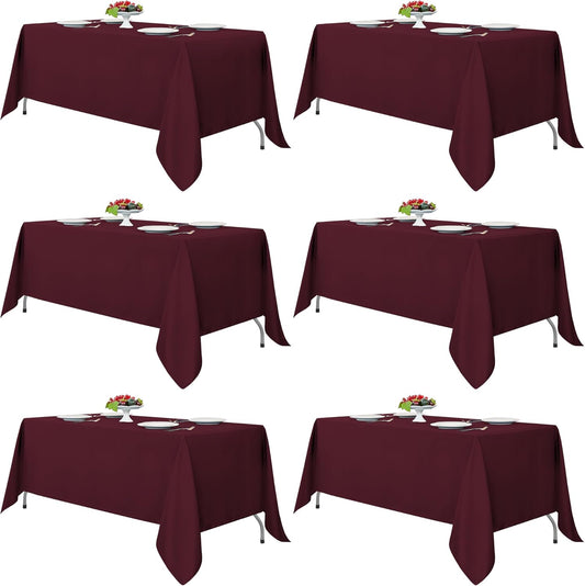 Fitable Burgundy Tablecloths for 6-8 Foot Tables, 6 Pack - 70 x 120 Inches - Reusable and Washable Table Clothes, Polyester Fabric Table Covers for Wedding, Party, Banquet