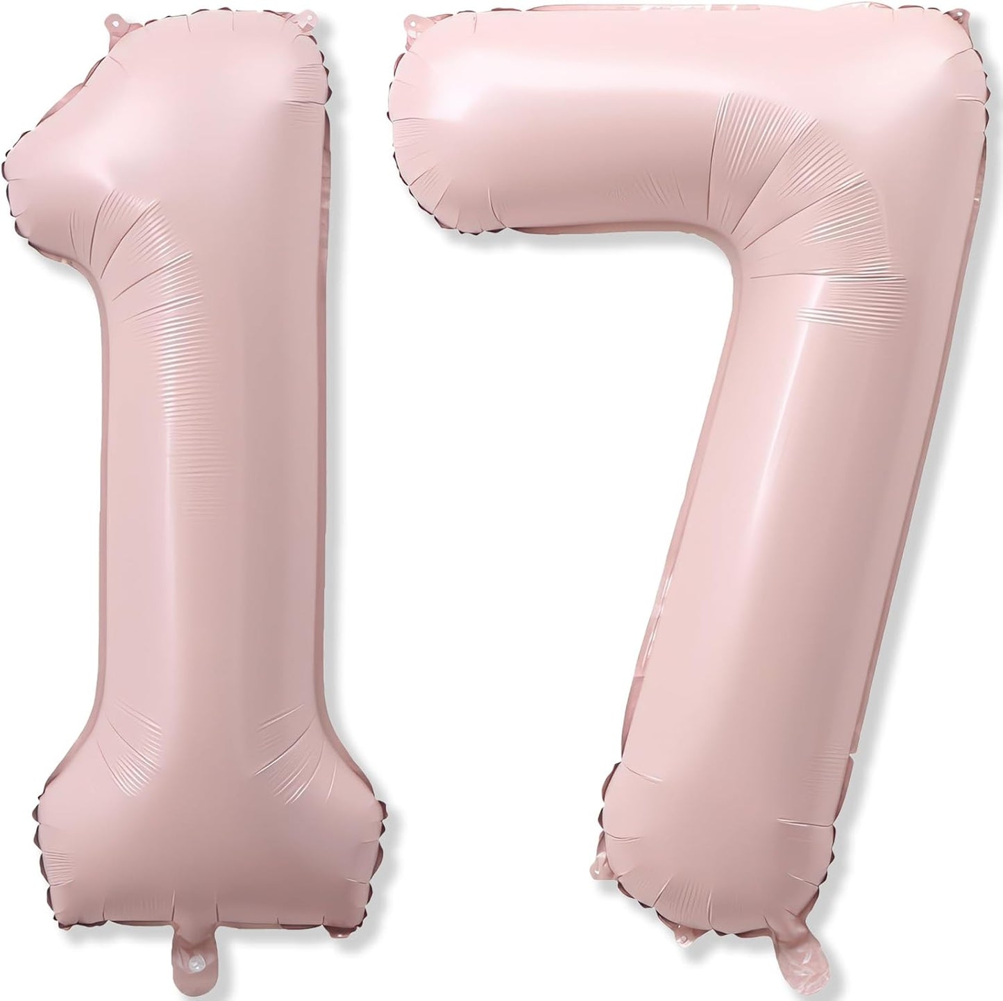 Pastel Pink 17 Balloon Number for Girls, 40'' Self Inflating Number 17 Balloons, Big Light Blush Pink Foil 1 & 7 Helium Balloon 17 for Women Boho Coquette 17th Birthday Party Anniversary Decorations